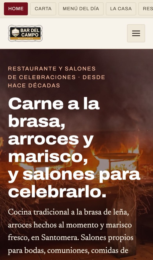 La web de Restaurante Bar del Campo en un móvil